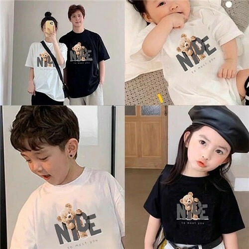 親子ペアルック モノトーン NICEベアー Tシャツ・ロンパース